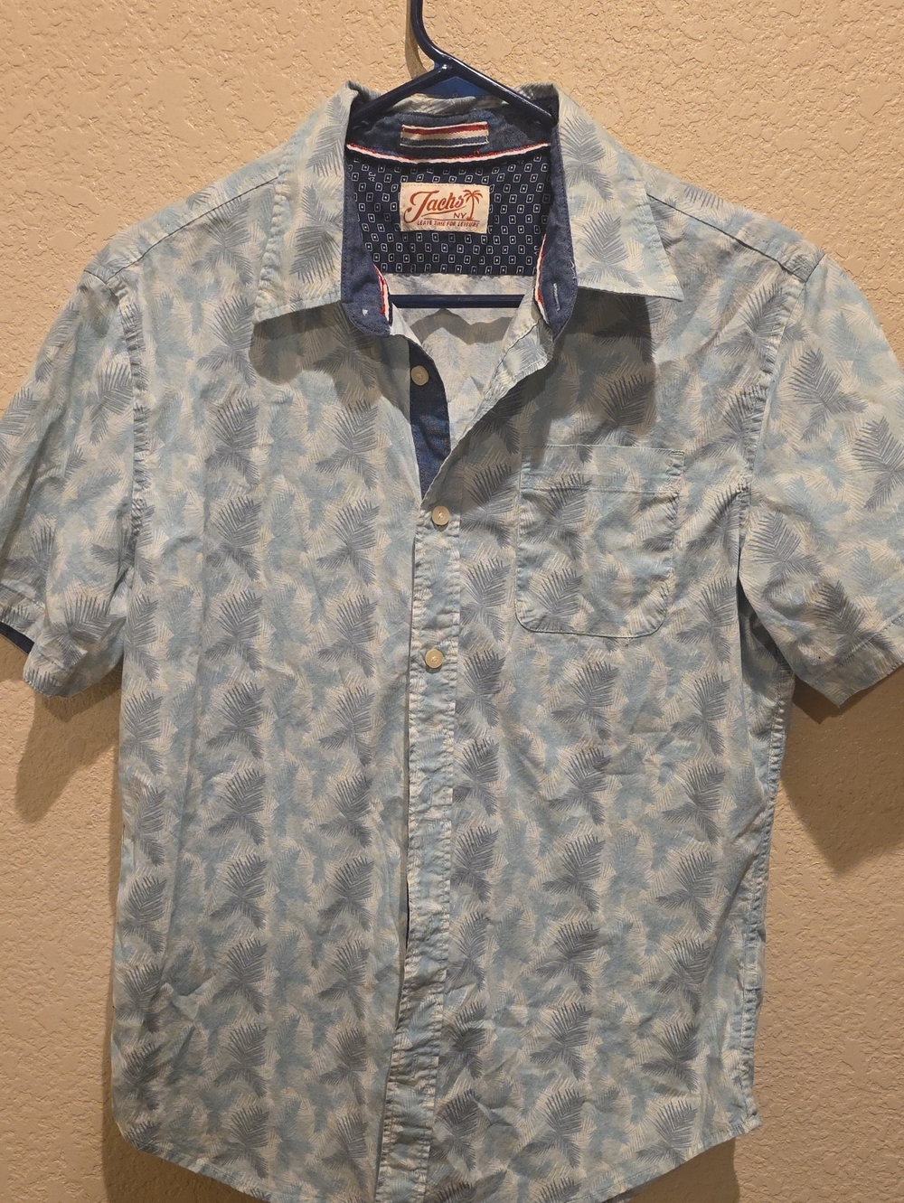 Jachs Light Blue Palm-Print Short Sleeve Button-Down